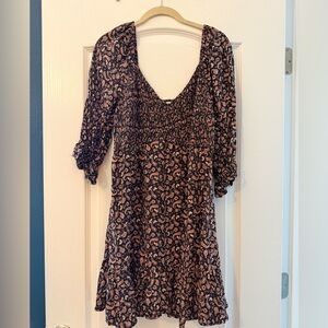 Hollister Black Paisley Smocked Mini Dress | Long Sleeve | Boho | Size L